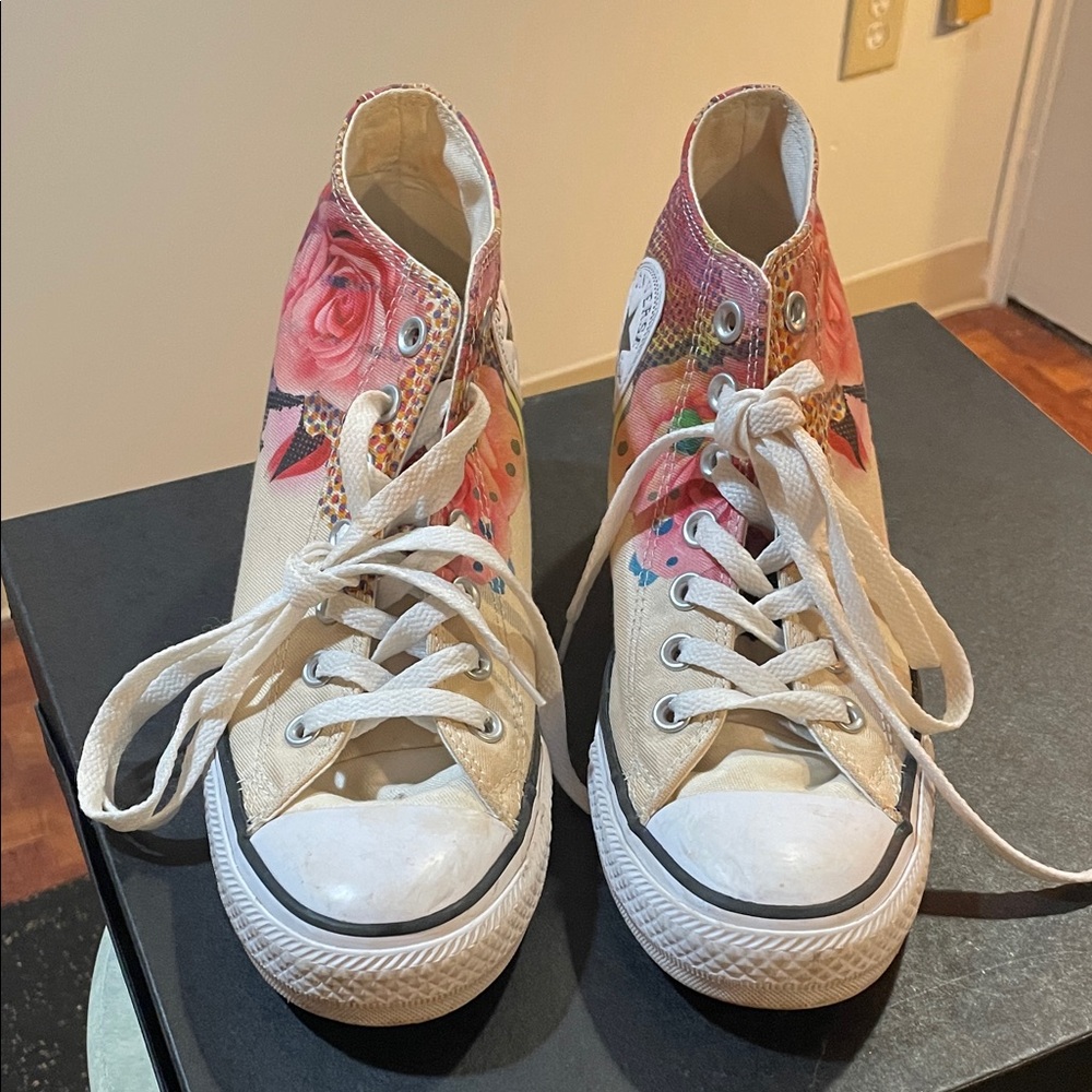 Converse Floral High-Top Sneakers - Cream and Pink